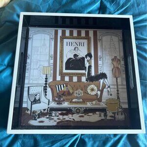 Henri Bendel Megan Hess Tray Room Cocktail Decorative Coffee Table Black